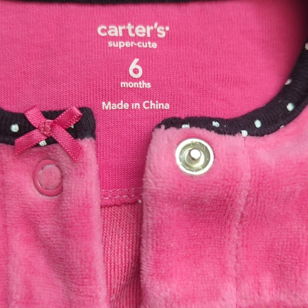3/$20🌟Carter's Pink Long Sleeve One Piece Velour Winter Penguin Coverall 6 mos